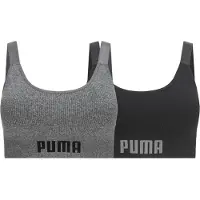 Puma Lot de 2 soutiens-gorge de sport sans couture pour femme Noir/Gris chin Scoop Large