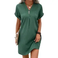Semoic Robes d'été décontractées à col en V et boutons pour femmes (2025)