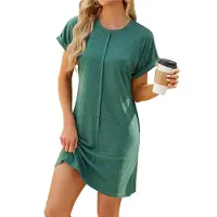 Semoic Robe t-shirt d'été décontractée à manches courtes et col ras du cou pour femme