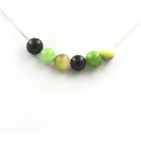 Bijoux Pierres et Minéraux. Collier perles Agate noire + Tourmaline melon d'eau + Péridot 8 mm Chaine en acier inoxydable.