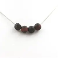 Bijoux Pierres et Minéraux. Collier perles Lave + Oeil de Tigre rouge mat 8 mm Chaine en acier inoxydable.