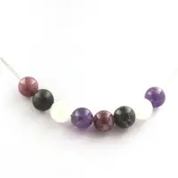 Bijoux Pierres et Minéraux. Collier perles Lépidolite + Labradorite + Pierre de Lune + Améthyste 8 Chaine en acier inoxydable.