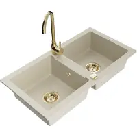 Mexen Mario Évier 2 cuves en granit avec mitigeur Telma, Beige - 6504-69-670200-50