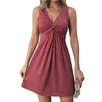 Semoic Robe trapèze à volants et col en V pour femme