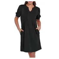 Semoic Haut d'été décontracté à manches courtes bouffantes et col en V pour femme