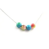Bijoux Pierres et Minéraux. Collier 4 Perles Tourmaline melon d'eau + Chrysocolle 8 mm Chaine en acier inoxydable.