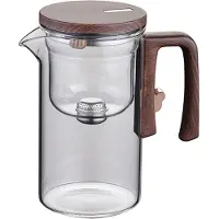 Jojomino Théière en verre de 720 ml avec filtre à thé magnétique et récipient intérieur séparé, avec poignée en bois
