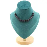 Bijoux Pierres et Minéraux. Collier 15 perles Lave 8 mm. Chaine en acier inoxydable Collier femmes, hommes. Taille personnalisable.