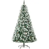 MUVOE HOMCOM Sapin de Noël artificiel, 800 branches, 61 pommes de pin, pointes enneigées, ignifuge, 180 cm