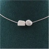 Bijoux Pierres et Minéraux. Collier 2 perles Howlite des USA. Chaine en acier inoxydable Collier femmes, hommes. Taille personnalisable.