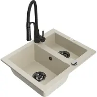 Mexen Évier Carlos en granit 1,5 avec mélangeur Aster, beige (6518-69-73450-70-B)