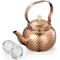 Typecat Théière en acier inoxydable avec infuseur 1,2 L, bouilloire avec filtre amovible, pour filtrer le thé ou autres thés, bronze