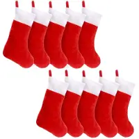 Jojomino Lot de 10 porte-chaussettes de Noël en feutre rouge pour cheminée, sacs de rangement pour cadeaux de Noël