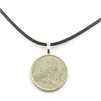 Bijoux Pierres et Minéraux. Collier pièce de monnaie Belgique 1 franc - Léopold III Belgique Cordon noir.