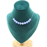 Bijoux Pierres et Minéraux. Collier 10 perles Agate crazy lace bleu 8 mm Chaine en acier inoxydable.
