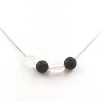 Bijoux Pierres et Minéraux. Collier 4 perles Lave 8 mm + Quartz rose du Brésil Chaine en acier inoxydable.