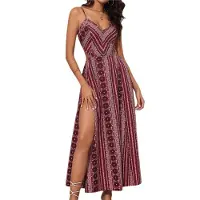 Semoic Robe d'été longue à fleurs et col en V pour femme