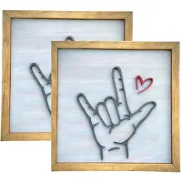 Jojomino Art mural en langue des signes Love You, peinture de décoration intérieure, cadre photo en bois, symbole de la main pour