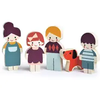 Mentari Toys - Famille de poupes avec chien - Ensemble de 5 poupes en bois massif avec chiot ludique - Taille parfaite pour les poches et les p