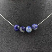 Bijoux Pierres et Minéraux. Collier 4 perles Lapis Lazuli du Pakistan qualité 5A 8 mm. Chaine en Collier femmes, hommes. Taille personnali