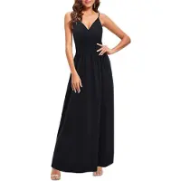 Torribaly Robe longue d'été pour femme, motif floral, bretelles spaghetti, style bohème, décontractée, fendue, longue, fluide, noire, XL