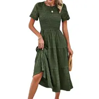 Semoic Robes élégantes de couleur unie pour femmes printemps-été