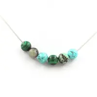 Bijoux Pierres et Minéraux. Collier perles Chrysocolle de Namibie + Howlite Turquoise + Malachite Chaine en acier inoxydable.