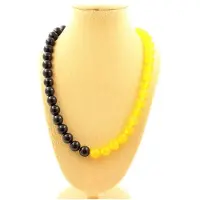 Bijoux Pierres et Minéraux. Collier perles Agate jaune + Agate noire 8 mm. Chaine en acier Collier femmes, hommes. Taille personnalisable.
