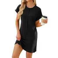 Semoic Robe t-shirt d'été décontractée à manches courtes et col ras du cou pour femme