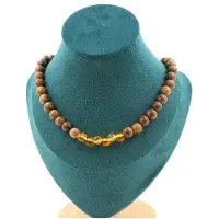 Bijoux Pierres et Minéraux. Collier perles Ambre véritable de la mer Baltique + bois 8 mm. Chaine Collier femmes, hommes. Taille personnal