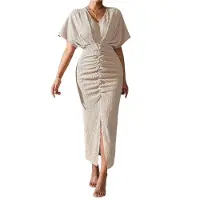 Semoic Robe de cocktail portefeuille métallisée pour femme, couleur unie