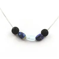 Bijoux Pierres et Minéraux. Collier perles Lave 8 mm + Lapis Lazuli du Pakistan + Aigue-Marine du Chaine en acier inoxydable.