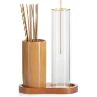 Typecat Porte-encens pour bâtonnets anti-cendres avec récupérateur de cendres en verre et organiseur en bambou