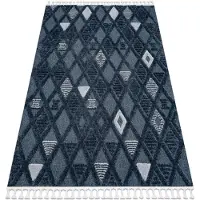 Rugsx Tapis SEVILLA Y499B treillis, diamants bleu Franges berbère marocain shaggy 140x190 cm