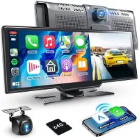 Podofo Autoradio CarPlay sans fil - - 9,3 pouces - Bluetooth double - Caméra de recul AHD - Carte SD 64 Go