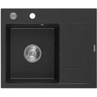 Mexen Ben Evier en granit à 1 niveau avec égouttoir à gauche 600 x 500 mm, noir/argent métallisé, siphon chromé - 6522605000-73