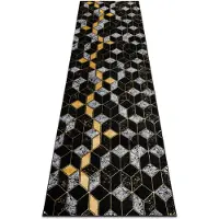 Rugsx Tapis, le tapis de couloir GLOSS moderne 400B 86 élégant, glamour, art deco, 3D géométrique noir / or 80x250 cm