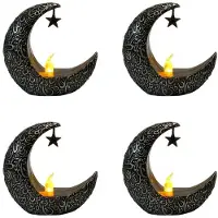 Melitt 4X Lune Étoilée Chandelier Ramadan Festival Décoration de la Maison Vent Fête Lanterne Bougie Électronique Lampe de Bureau Mode D