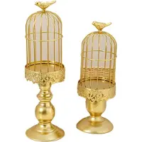 Typecat Lot de 2 bougeoirs rétro en forme de cage à oiseaux en métal doré, idéal pour un mariage, une maison ou comme centre de table