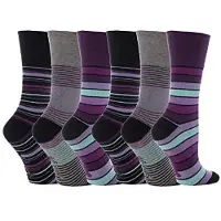 Gentle Grip By Sock Shop - 6 paires de chaussettes pour dames - rayures mixtes noires Taille UK 4-8 EUR 37-42 RH10