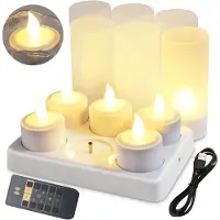 Torribaly Bougies sans flamme avec télécommande, minuterie et base de chargement, 6 pièces USB