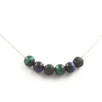 Bijoux Pierres et Minéraux. Collier Perles Oeil de Tigre vert + Oeil de Tigre bleu clair + Lave 8 Chaine en acier inoxydable.