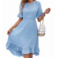 Semoic Robes à manches courtes pour femmes, taille haute, col rond