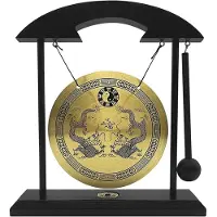 Melitt Gong de Bureau - Gong Feng Shui en Laiton avec Support et Maillet, Décoration D'Intérieur Chinoise Délicate, Double Dragon.