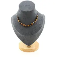 Bijoux Pierres et Minéraux. Collier 15 perles Oeil de Tigre d'Afrique du Sud. Chaine en acier Collier femmes, hommes. Taille personnalisab