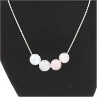 Bijoux Pierres et Minéraux. Collier 4 perles Quartz rose + Pierre de lune 8 mm Chaine en acier inoxydable.