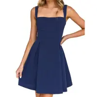 Typecat Robe courte sans manches pour femme, dos nu, col carré, bleu marine, taille XL