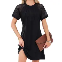 Semoic Robe t-shirt d'été à manches courtes en dentelle pour femme