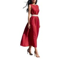 Typecat Robe d'été vintage pour femme, coupe ample, sans manches, col rond, couleur unie, longue, rouge, taille XXL