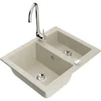 Mexen Évier Carlos en granit 1,5 avec mitigeur Telma, beige (6518-69-670200-00)